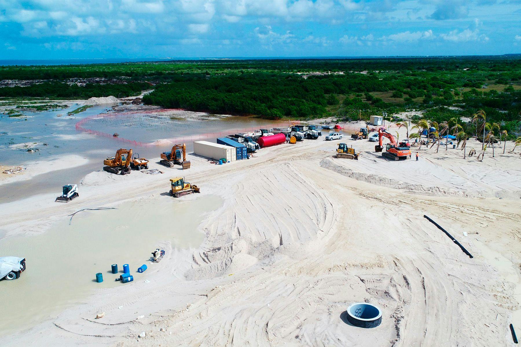 Construction work at Palmetto Point, Barbuda. Image via GLAN.