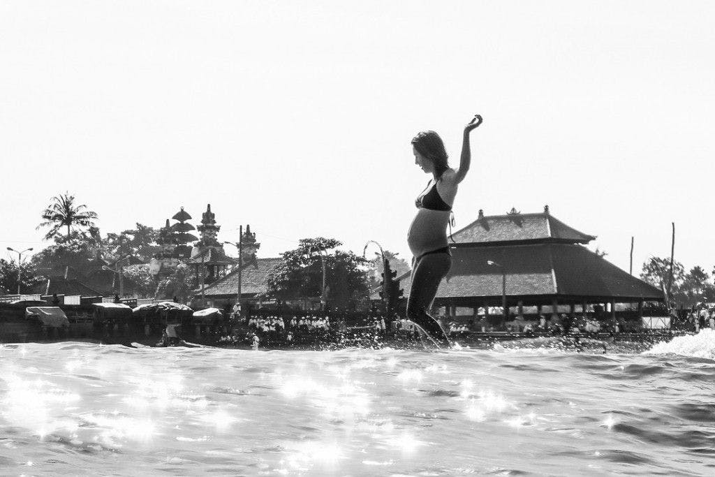 Kori Hahn at her home break in Bali, taking it one day at a time. Check out her worldwide yoga/surf retreats at www.SantoshaSociety.com. Photo by Stuart Smith @smythe_photo