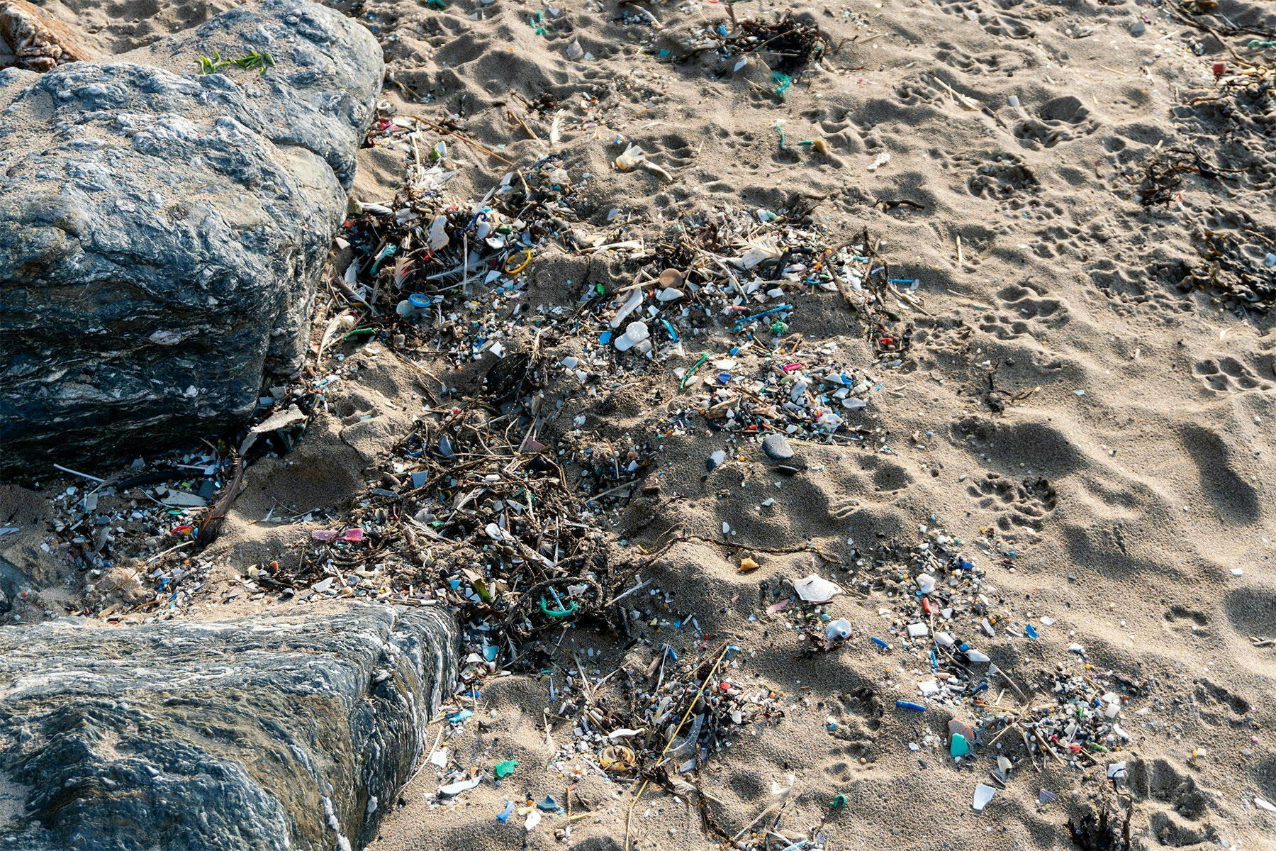 microplastic pollution on a beach